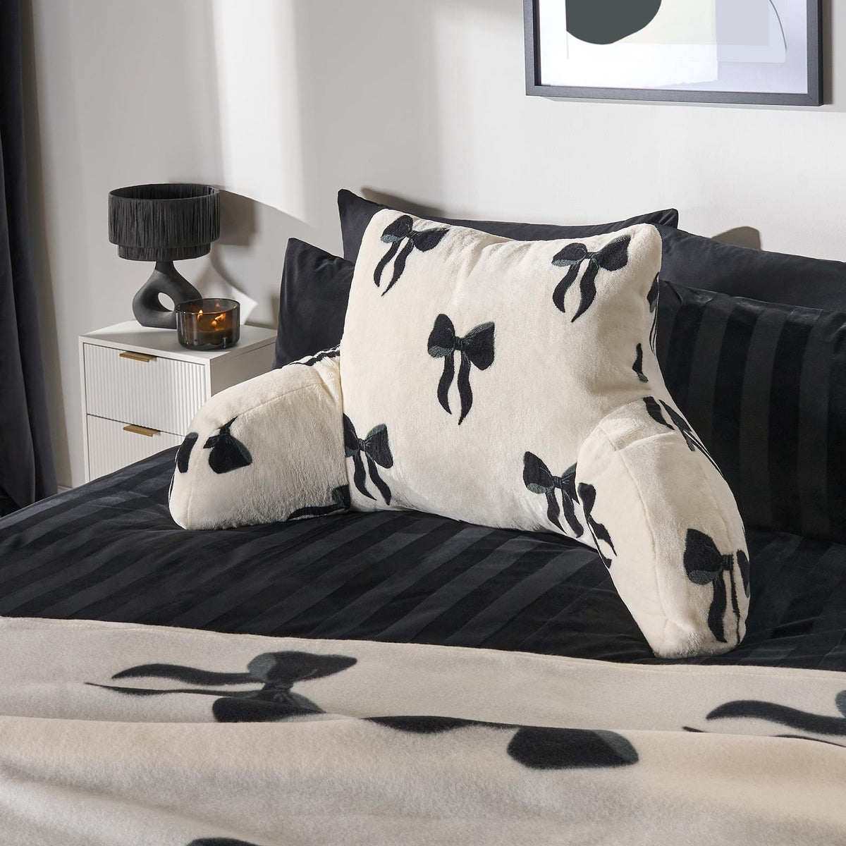 OHS Bows Cuddle Cushion Fleece Back Support Reading Pillow with Arms Bed Chair