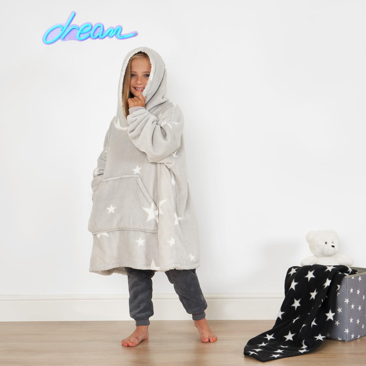 Kids Hoodie Blanket Oversized Sherpa Fleece Jumper Sweatshirt Soft Warm Throw