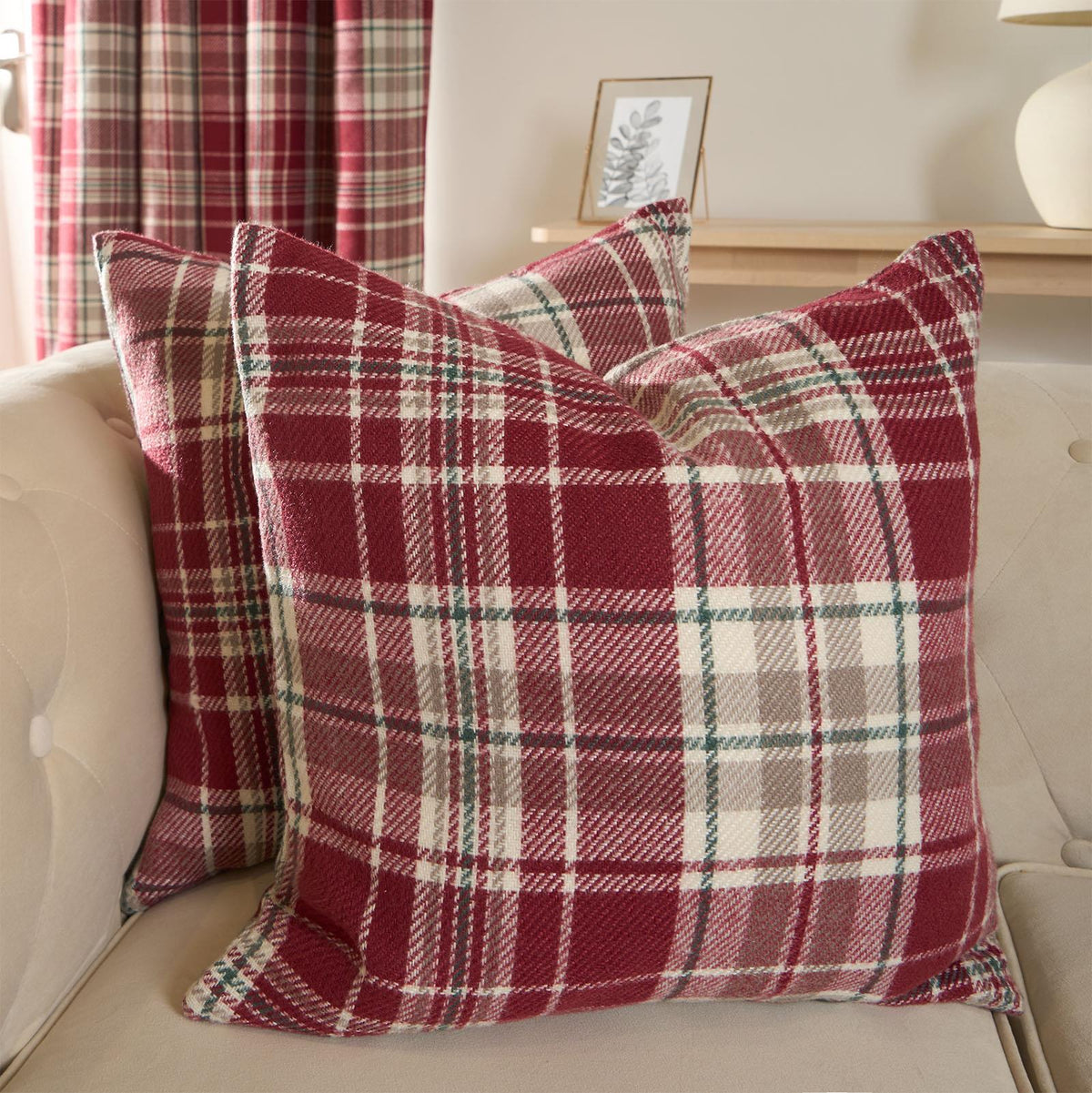 Woven Check Cushion Covers Tartan Pack of 2/4 Filled Case Pad Set 18" x 18" Home