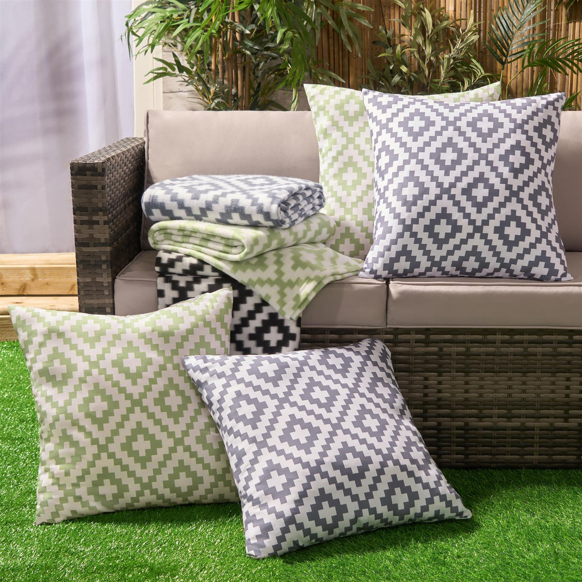 OHS Print Outdoor Cushion Covers Garden Water Resistant Filled Inserts Seat Set