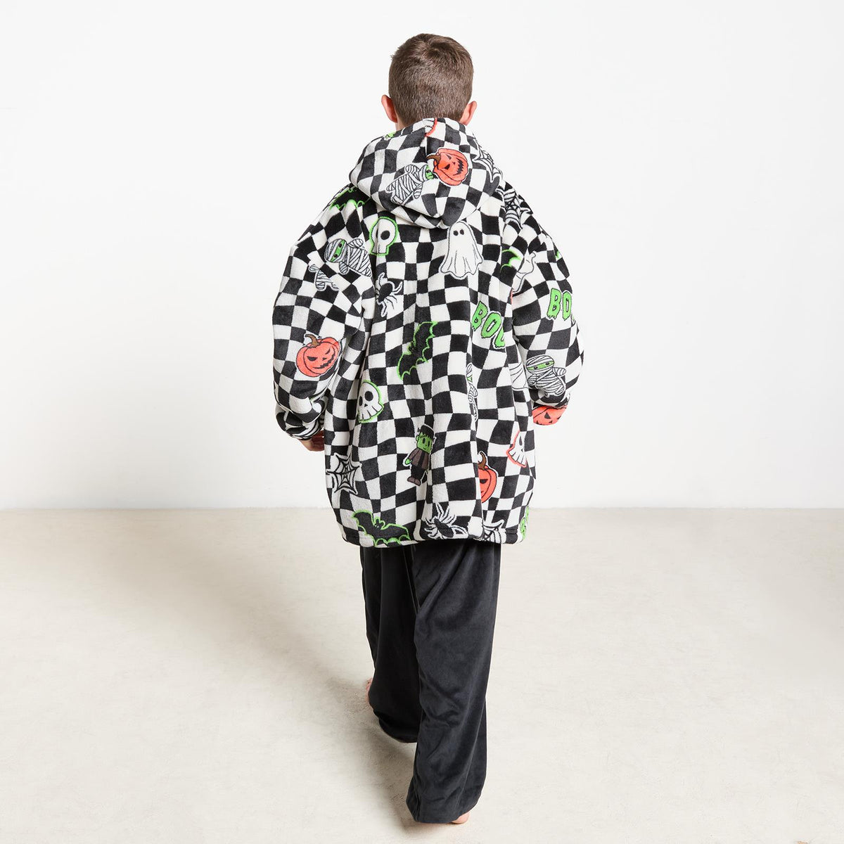 OHS Kids Hoodie Blanket Halloween Prints Sherpa Lined Wearable Throw