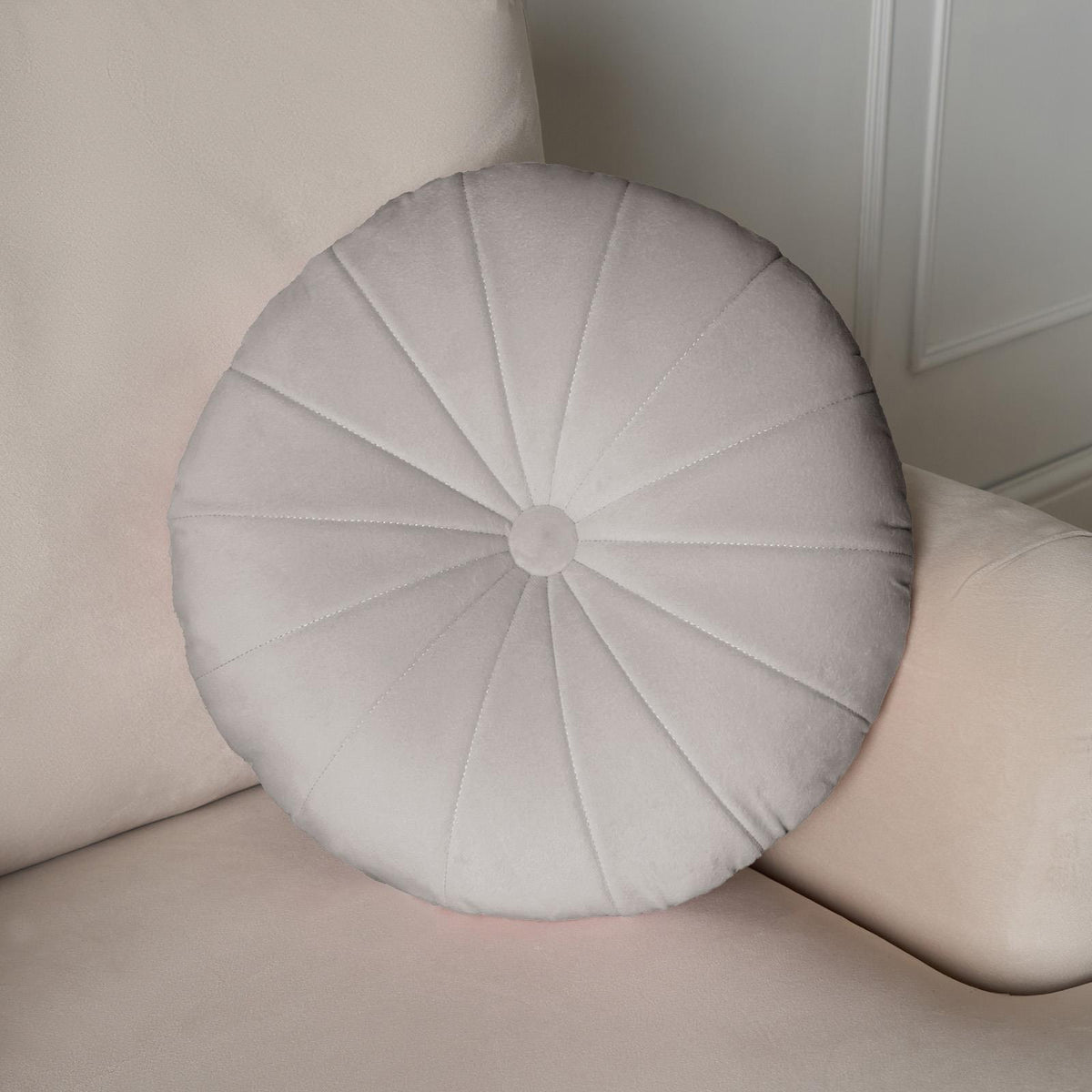 OHS Velvet Filled Cushion Round Bedroom Decor Scatter Chair Sofa Button Pillow