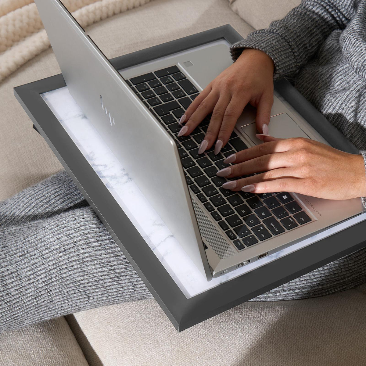 Wooden Cushioned Laptop Lap Tray Dinner Bean Bag Soft Padded Food Lightweight