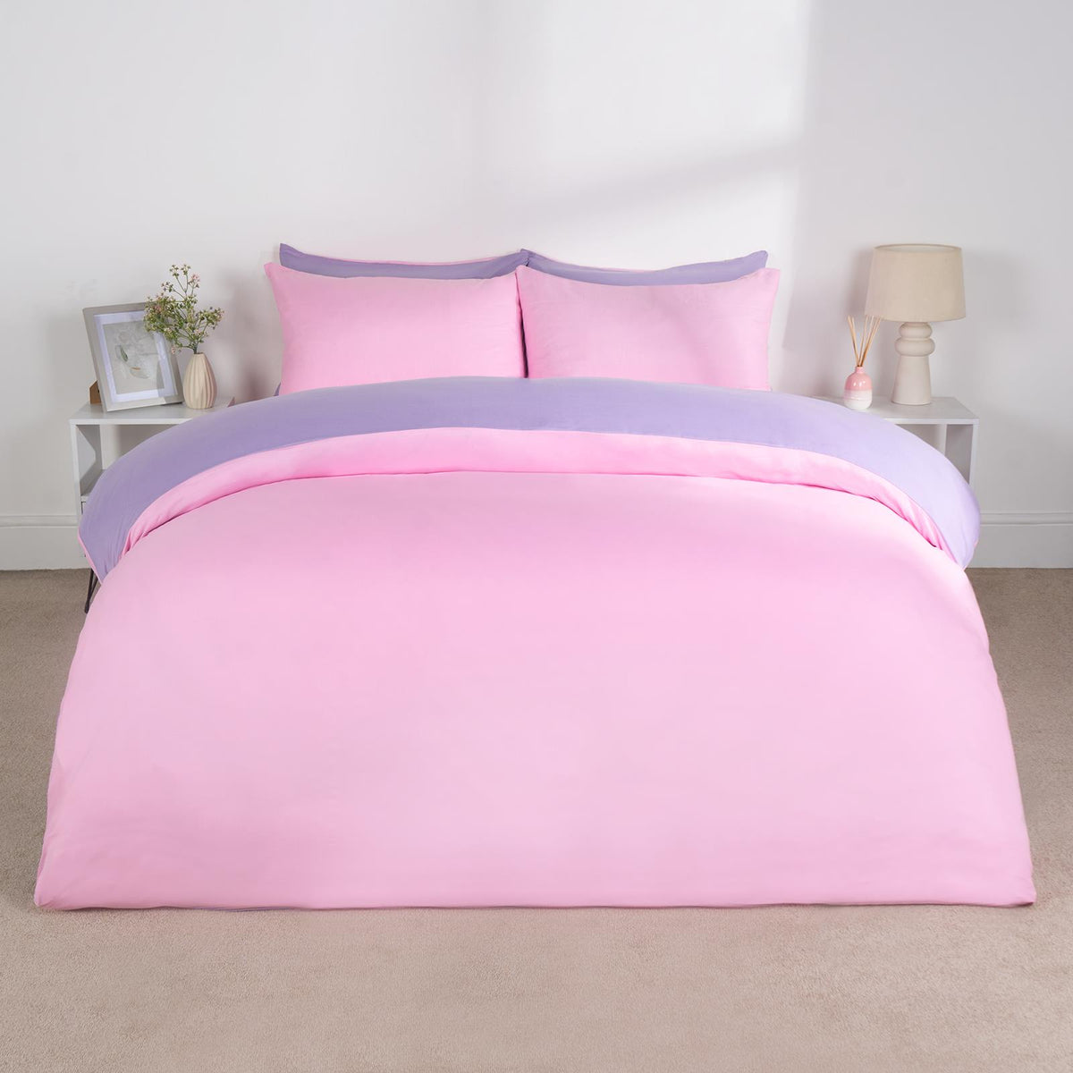 OHS Plain Duvet Cover & Pillowcase Reversible Bedding Set OR Fitted Sheet