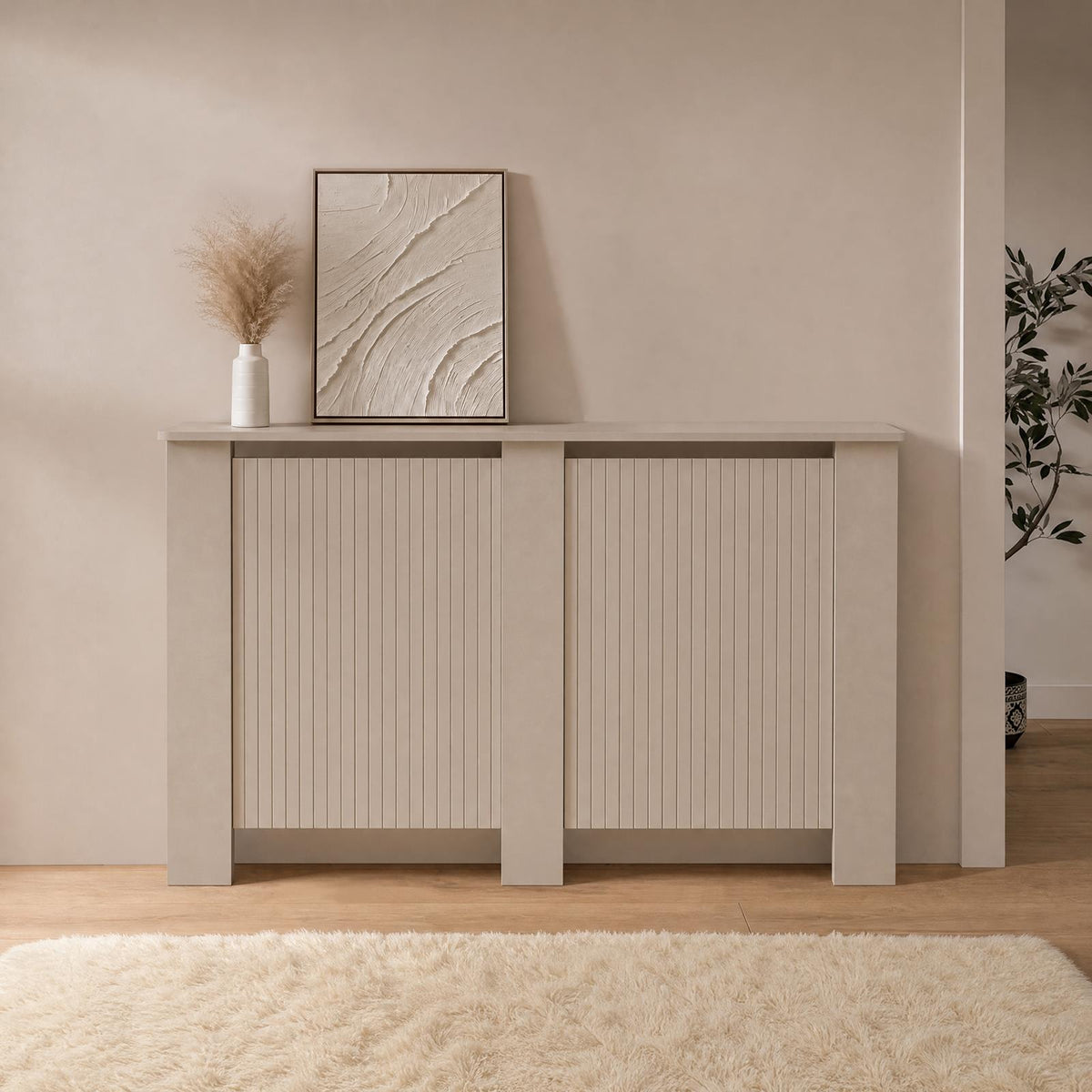 OHS Ribbed Radiator Cover Slatted Engineered Wood Side Board S M L Cabinet Shelf