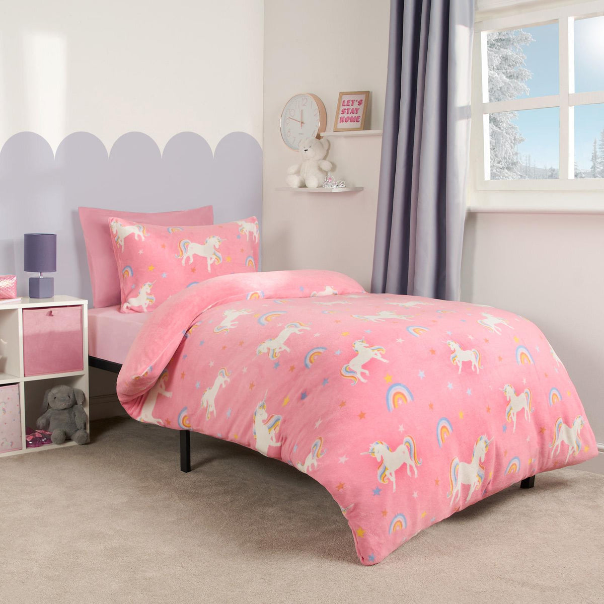OHS Unicorn Fleece Duvet Cover Bedding Set Plush Warm Quilt Thermal Soft Kids