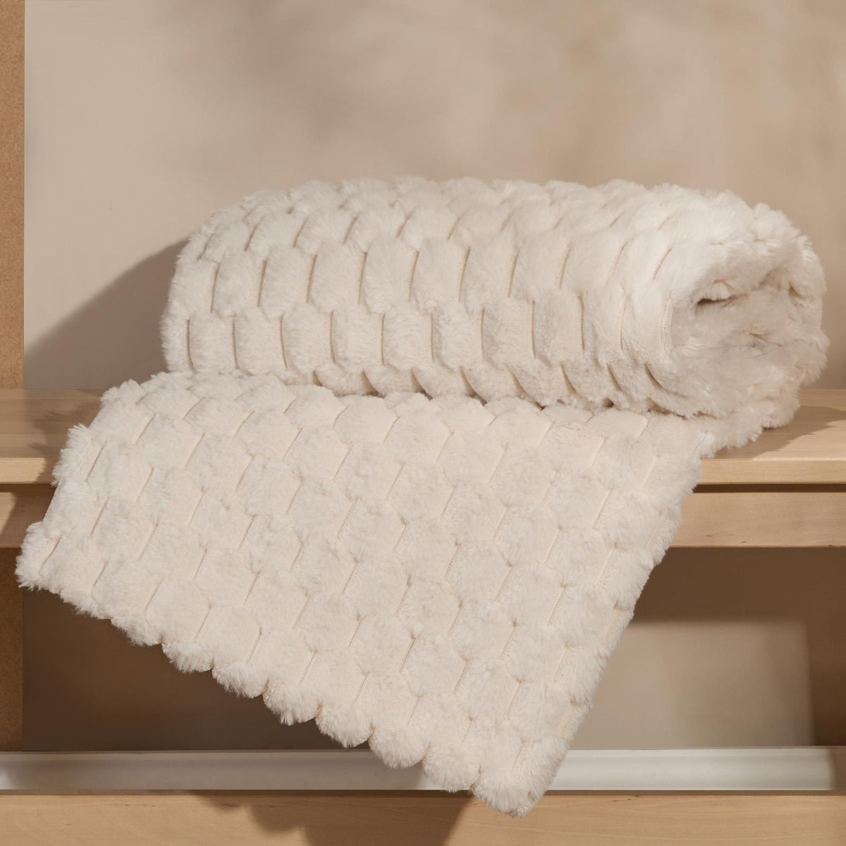 OHS Waffle Throw Bed Blanket Faux Fur Supersoft Warm Fleece Cosy Plush