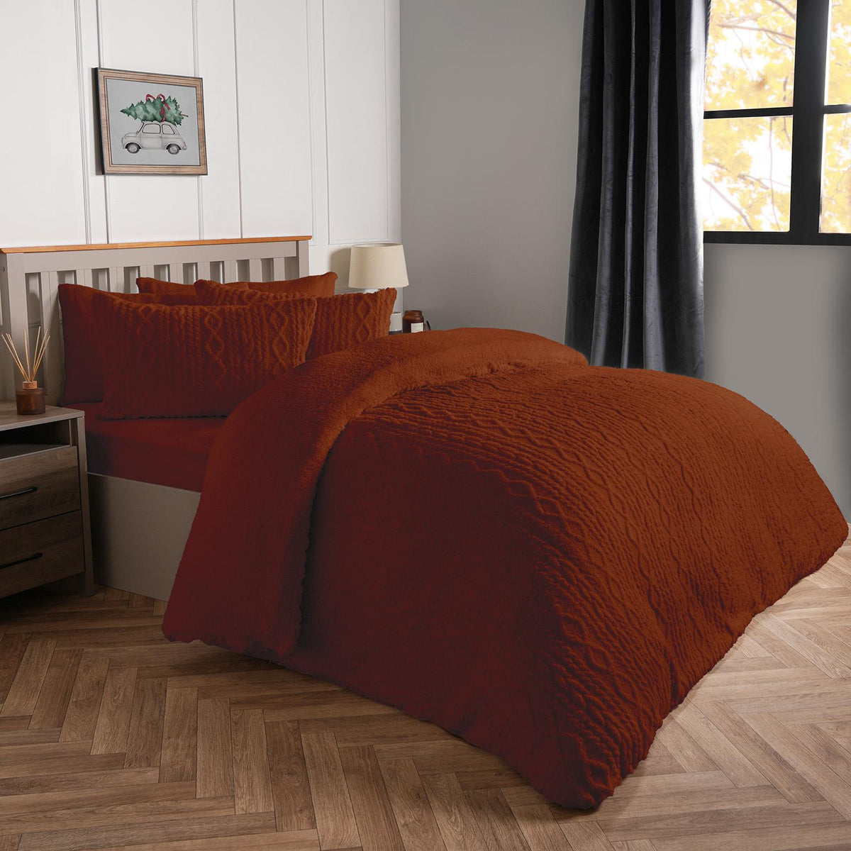 OHS Cable Knit Bedding Set Reversible Fleece Quilt Duvet Cover with Pillowcase