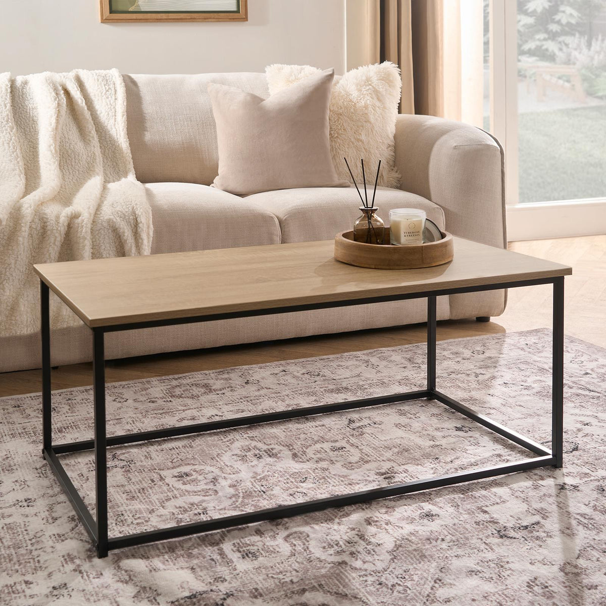 OHS Coffee Table Marble Bedside End Living Room Modern Metal Frame Home Decor