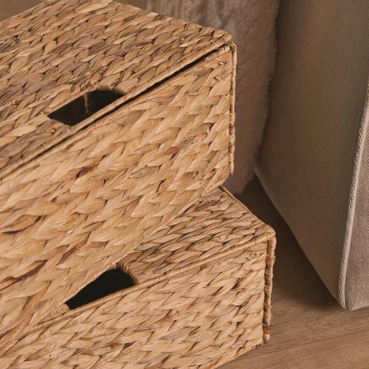 Natural Storage Cube Folding Rope Organiser Woven Wicker Hamper Strong Eco Box