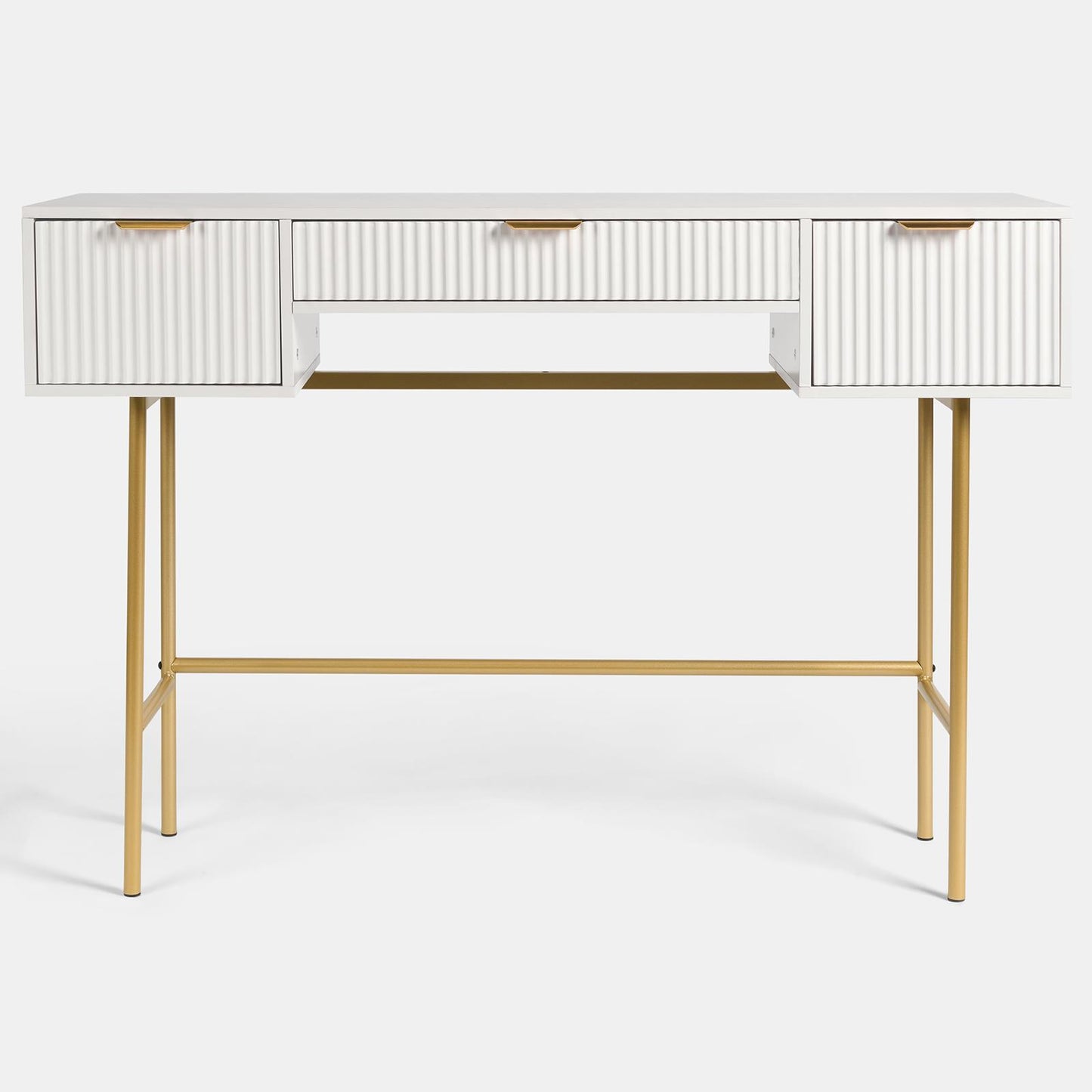 OHS Ribbed Dressing Table Engineered Wood Makeup Vanity Desk with 3 Drawers