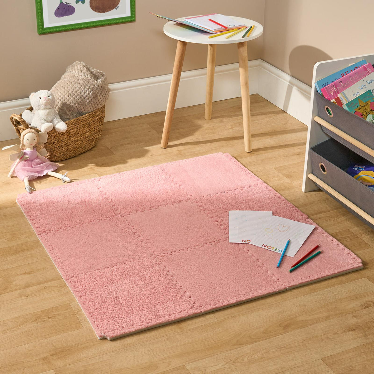 OHS Interlocking Foam Floor Tiles Teddy Fleece Soft Kids Play Mat Carpet Yoga