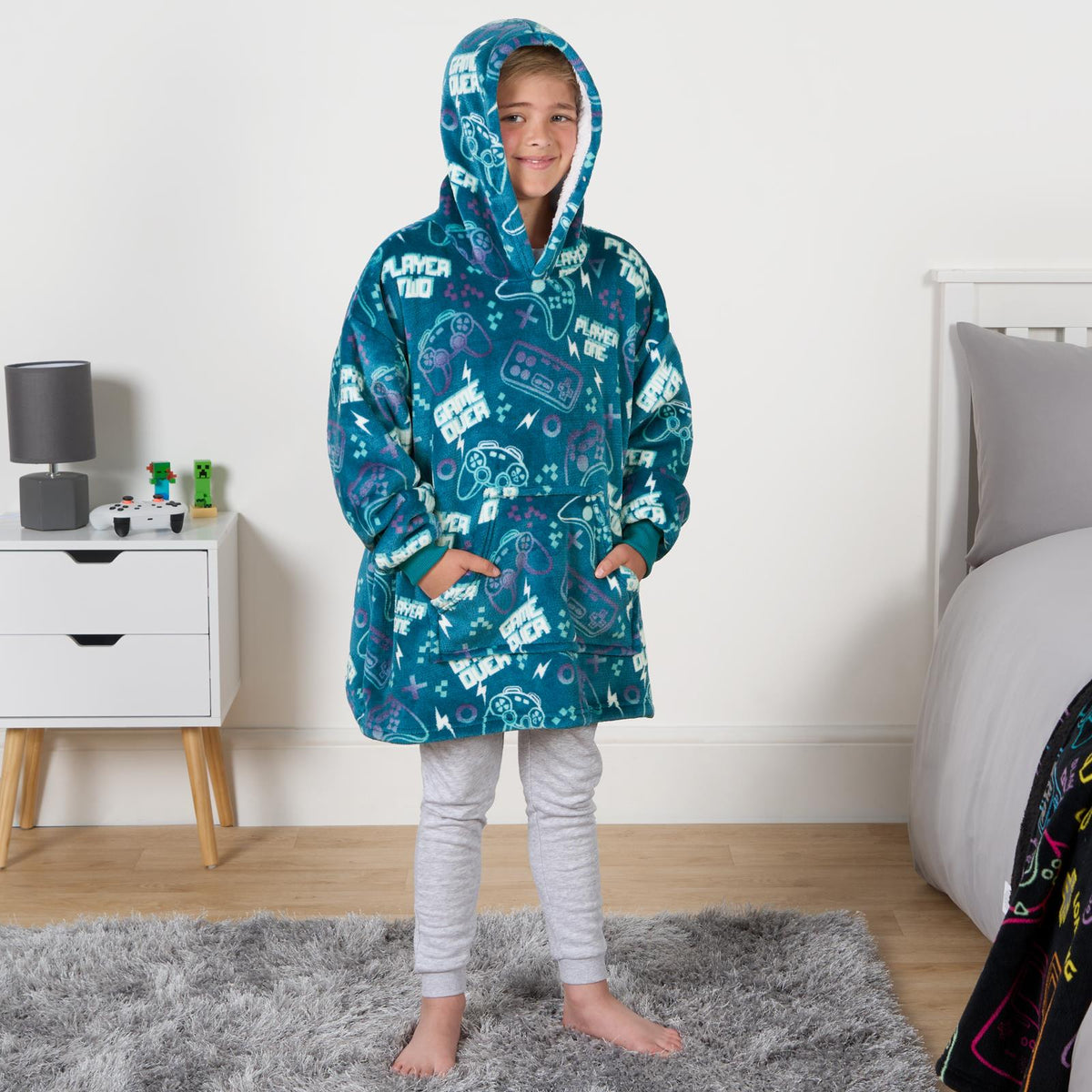 Gaming Hoodie Blanket Sherpa Fleece Throw Sweatshirt Oversized Warm Plush Soft
