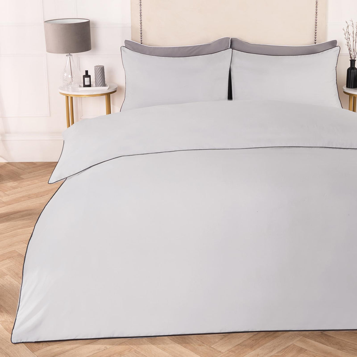OHS Piped Edge Duvet Cover Set Soft Quilt Pillowcase Bedding Double King Size