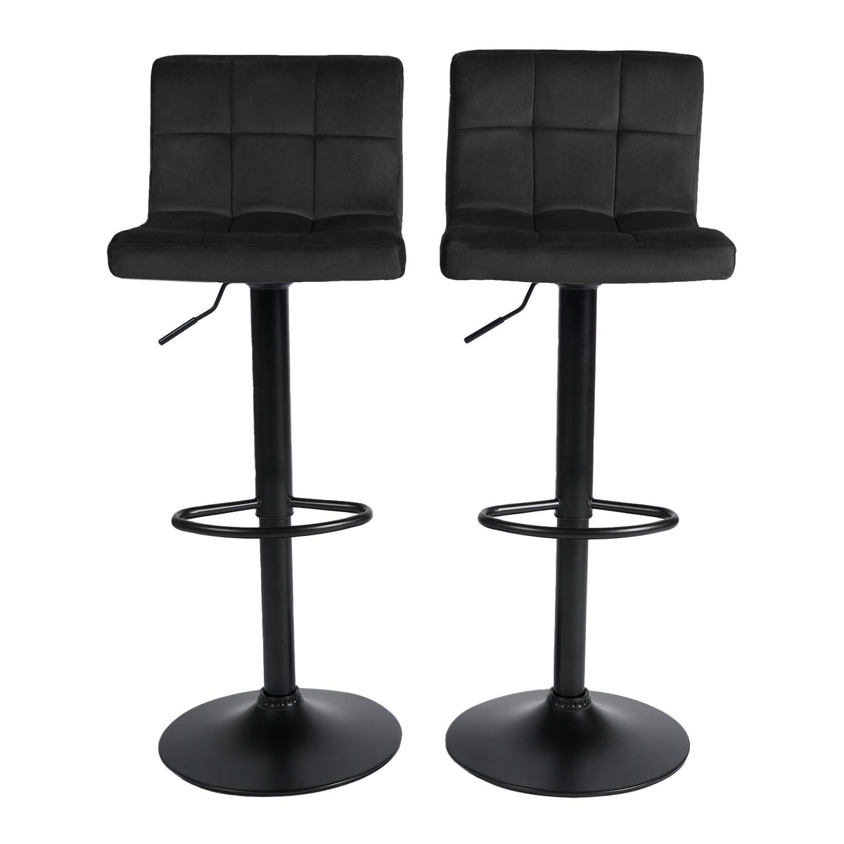 Adjustable Bar Stools x 2 Velvet Swivel Pub Seat Kitchen Breakfast Counter Chair
