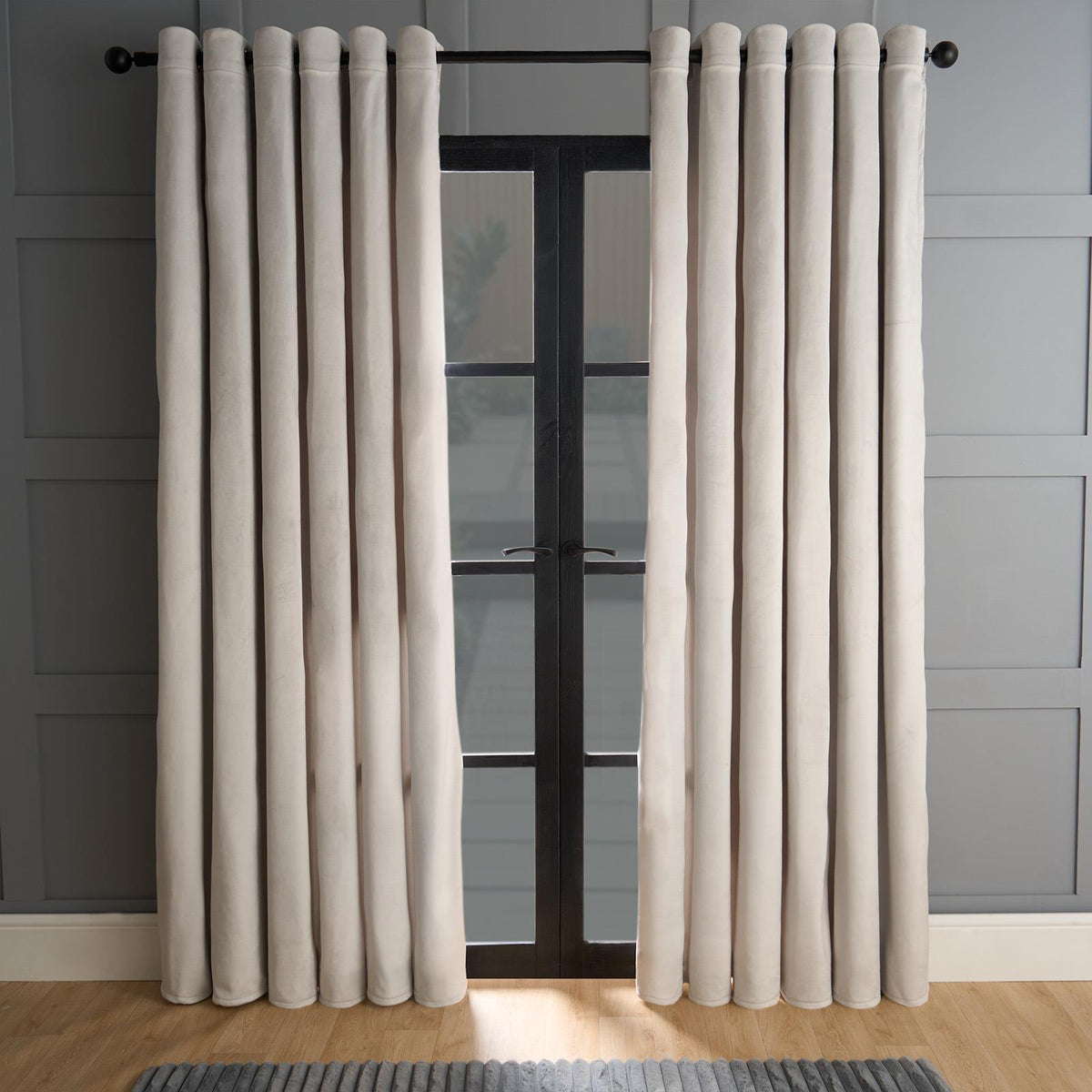 Thermal Matte Velvet Eyelet Curtains 2 Pair Of Ready Made Thick Fabric Ring Top