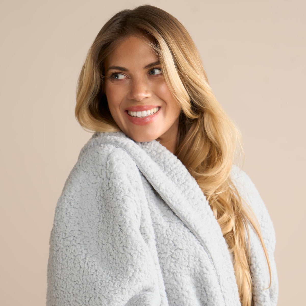 OHS Waterfall Cardigan Warm Teddy Fleece Open Front Wrap Loungewear Outwear