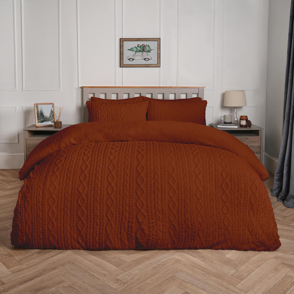 OHS Cable Knit Bedding Set Reversible Fleece Quilt Duvet Cover with Pillowcase
