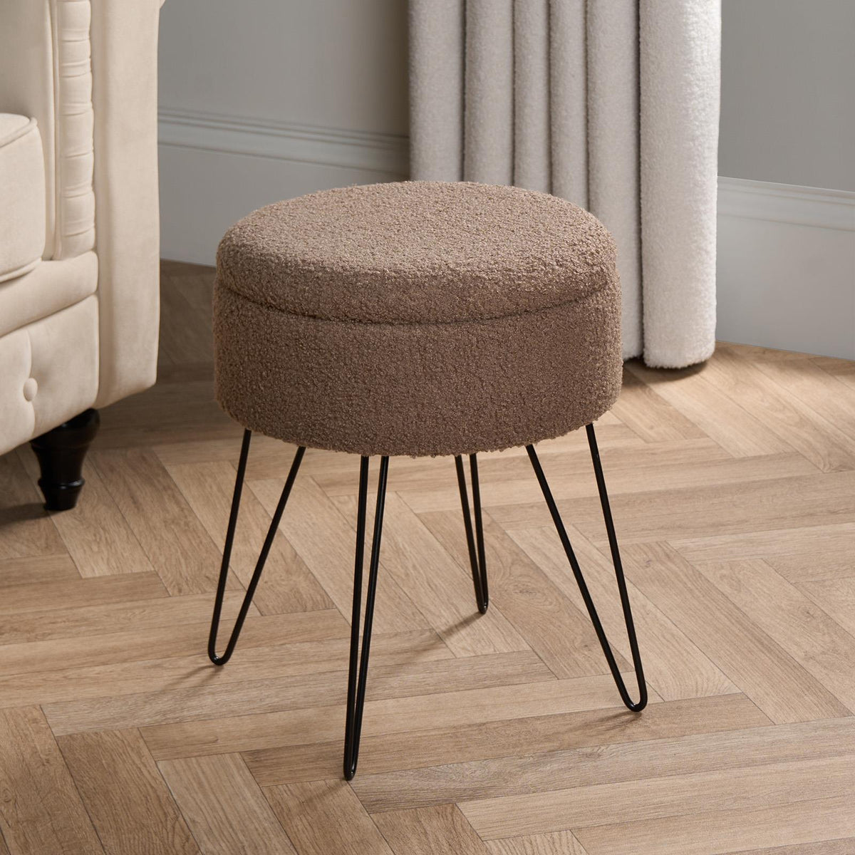Foot Stool Storage Seat Chair Dressing Table Vanity Pouffe Ottoman Boucle Fleece
