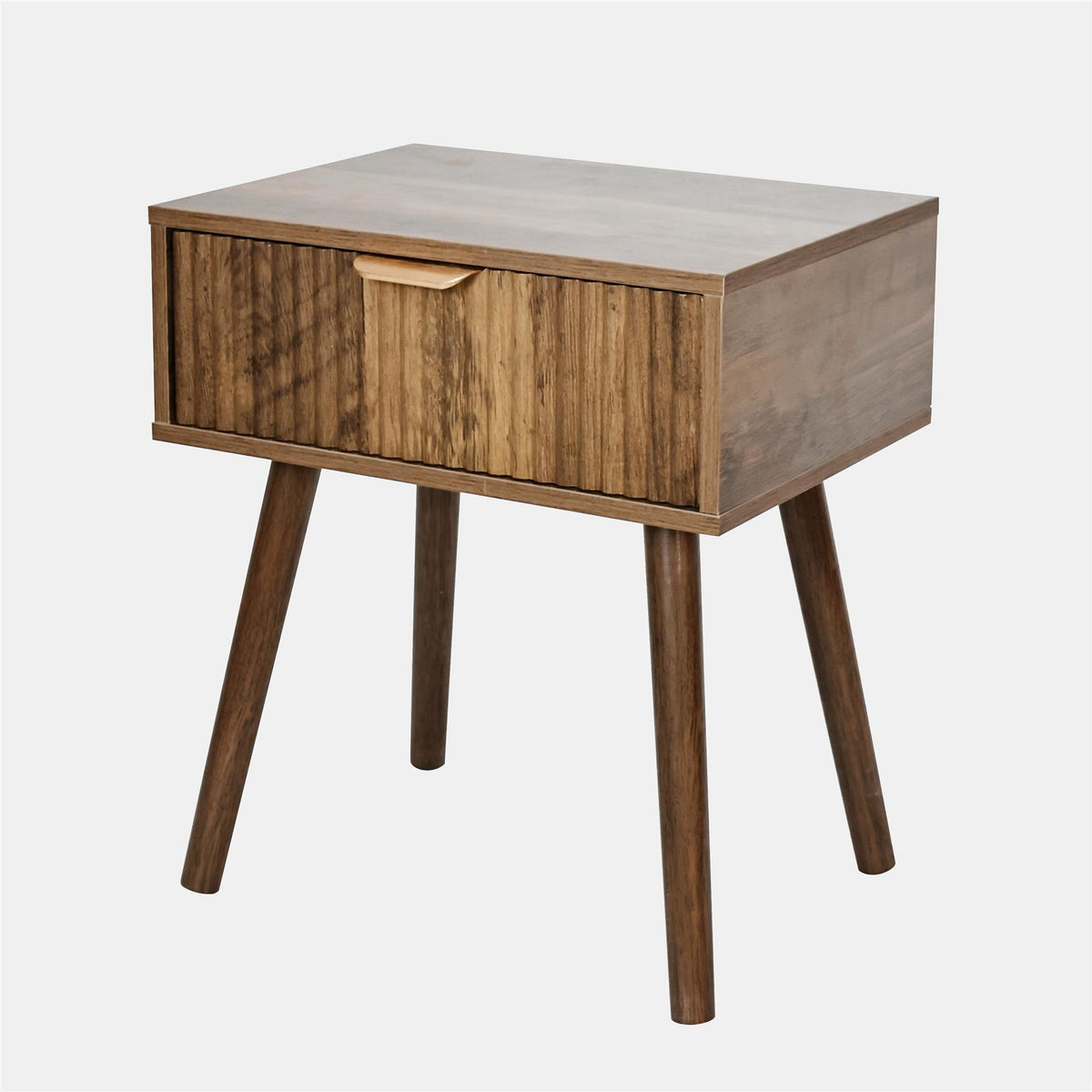 OHS Ribbed Bedside Nightstand 1 Drawer Storage Unit Wooden End Table