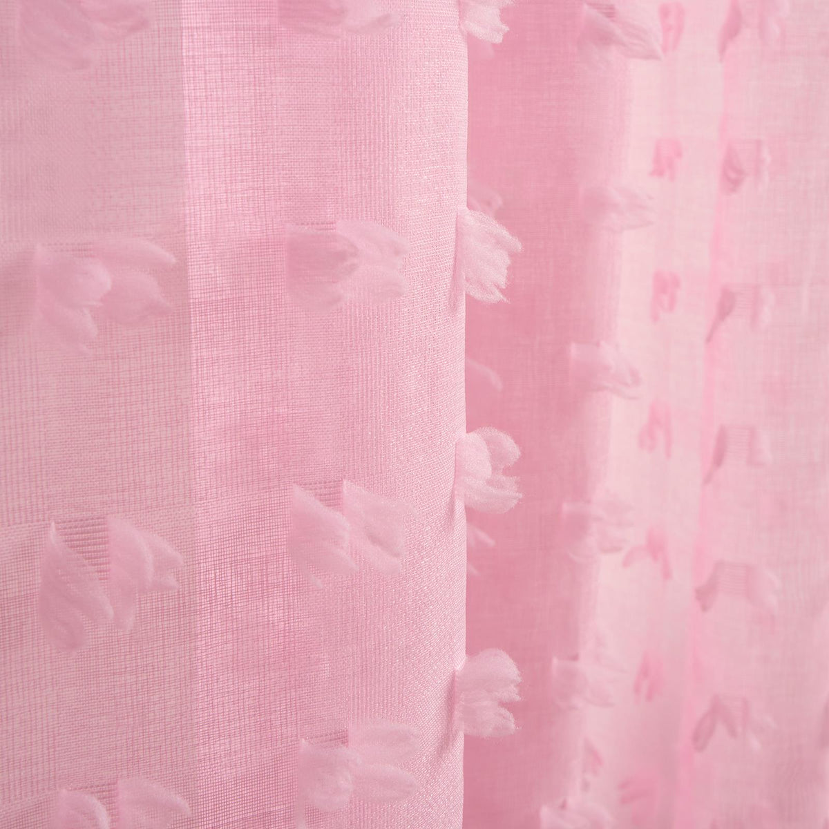 OHS Pompom Tufted Voile Net Curtains Pair 2 Window Panels Slot Top Set 55" Wide