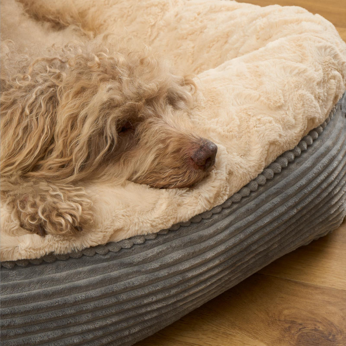 Dog Bed Washable Plush Soft Faux Fur Fleece Ribbed Pet Basket Cushion Warm Cosy