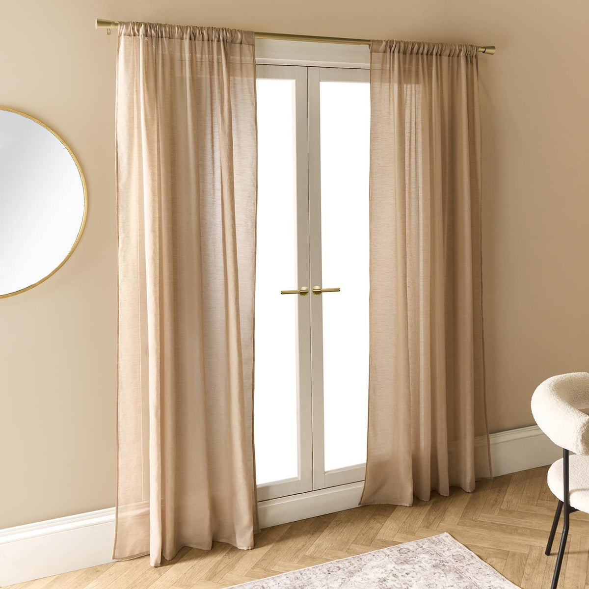 OHS Linen Look Voile Net Curtains 2 Panels Rod Slot Top Pair Home Set 55x87
