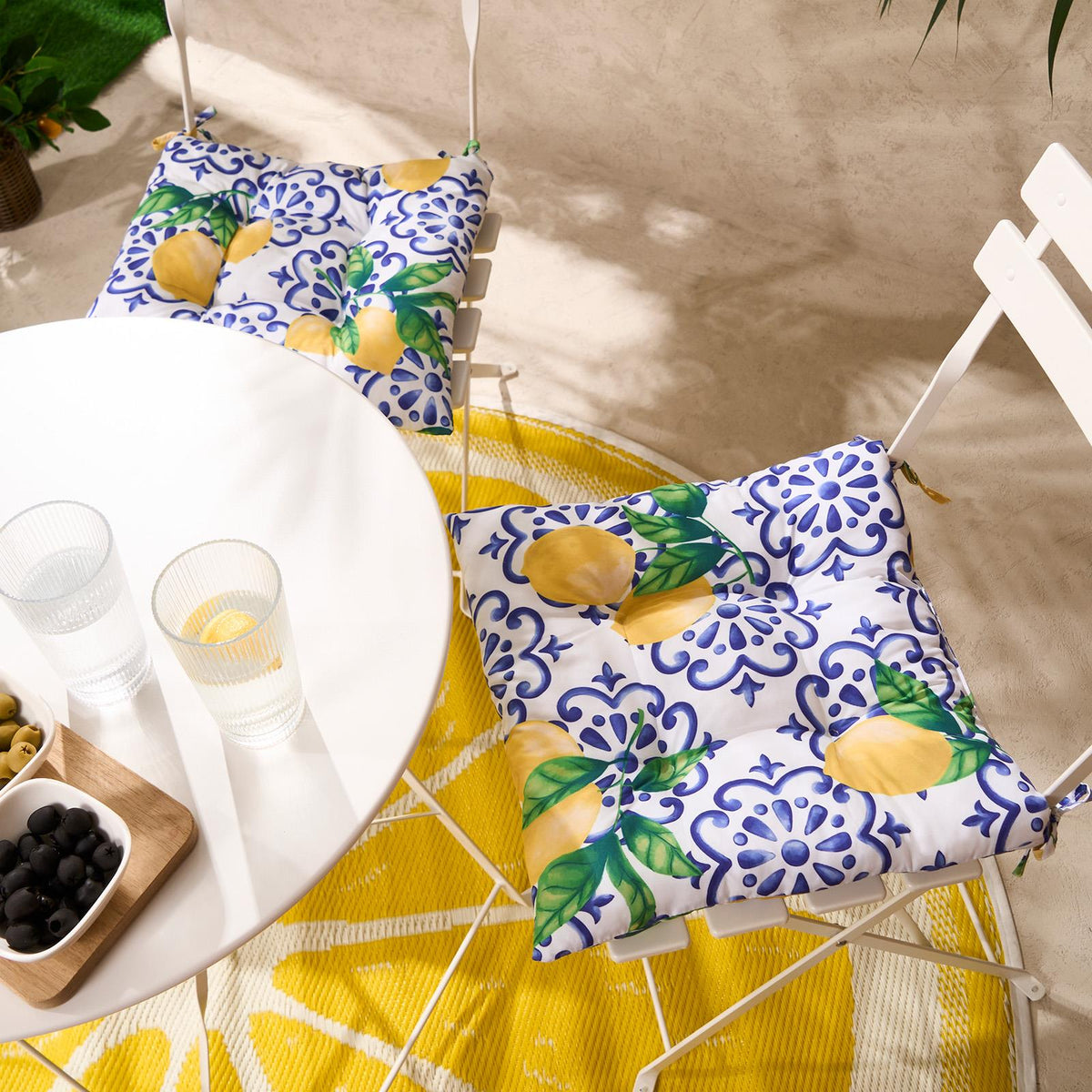 OHS Seat Pads 2 Water Resistant Outdoor Cushions Garden Chair Covers Ties