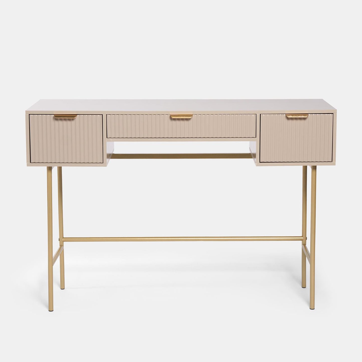OHS Ribbed Dressing Table Engineered Wood Makeup Vanity Desk with 3 Drawers