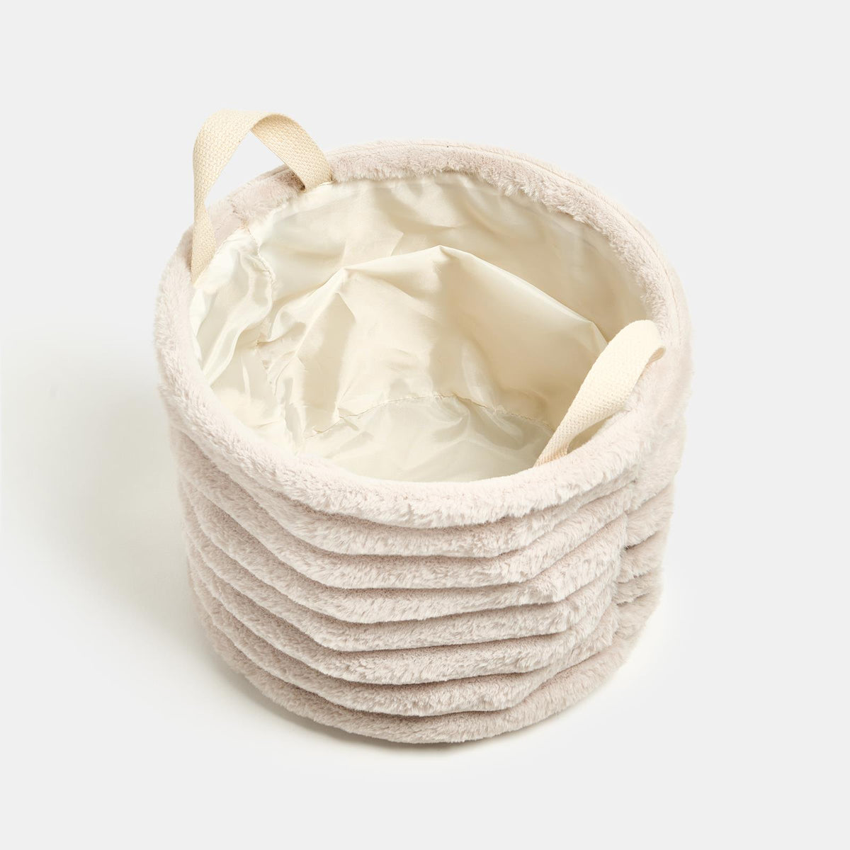 OHS Ribbed Storage Basket with Handles Faux Fur Compact Bucket Organiser
