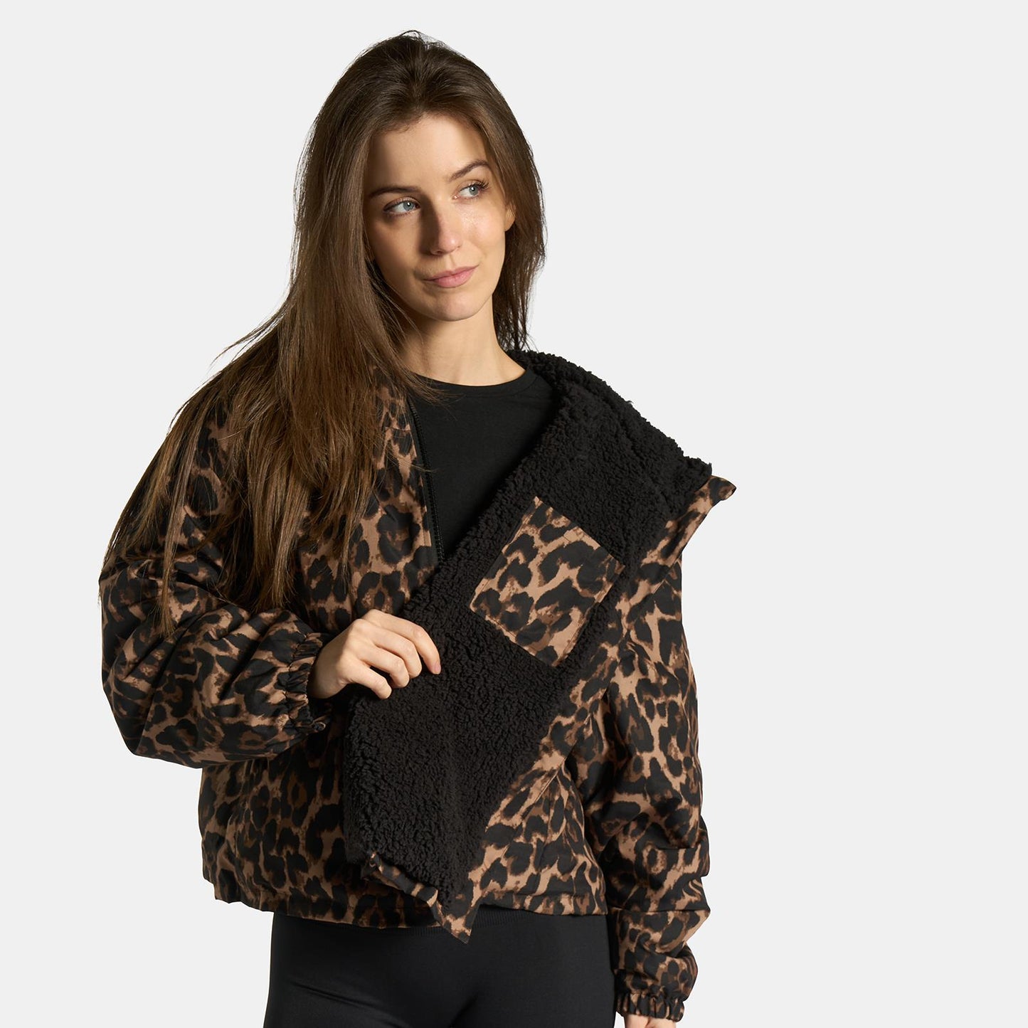 OHS Drying Changing Robe Leopard Sherpa Water Resistant Cropped Jacket