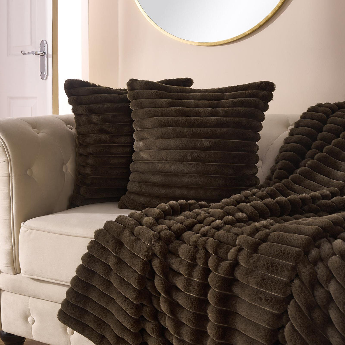 OHS Thick Rib Cushion Covers Faux Fur Soft Fleece Square Pillowcases Home Decor