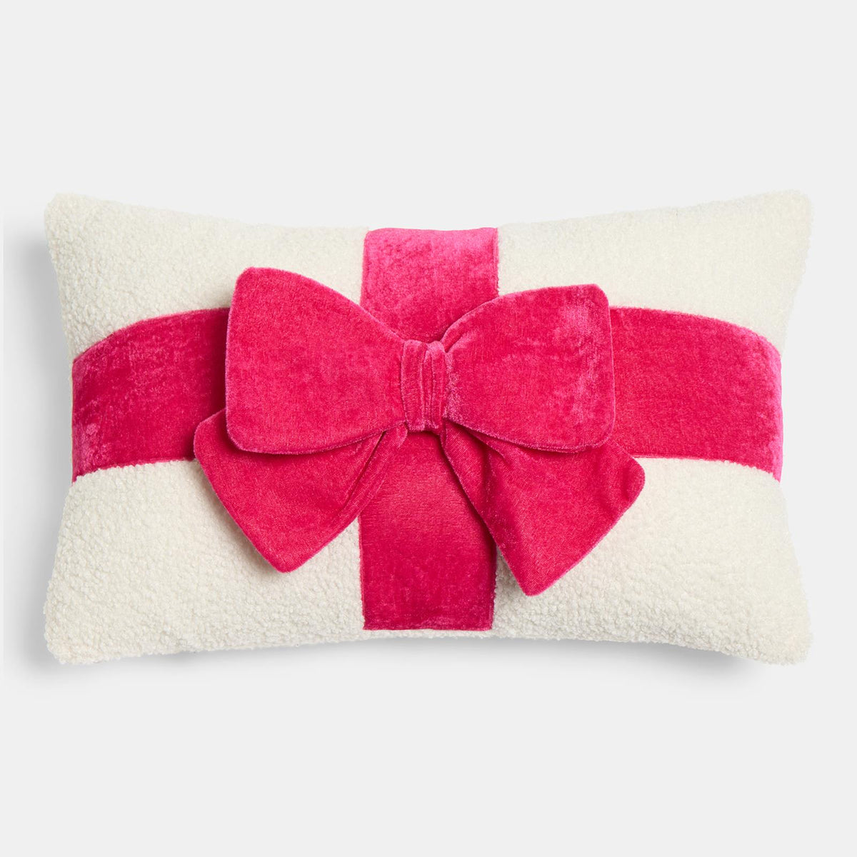 OHS Bow Wrapped Cushion Boucle Gift Decorative Novelty Filled Scatter Pillow