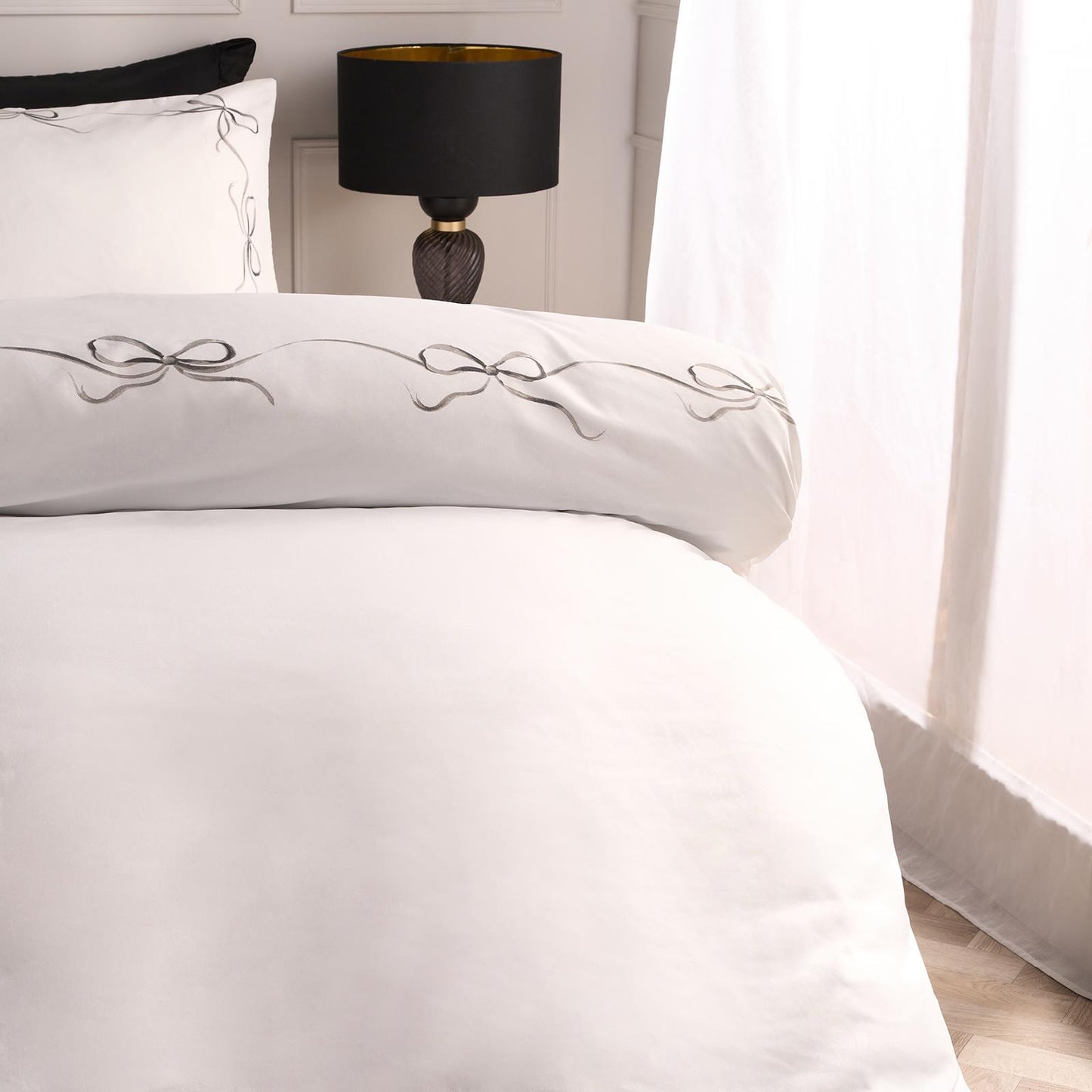 OHS Bow Border Bedding Set Microfibre Print Duvet Cover with Pillowcase