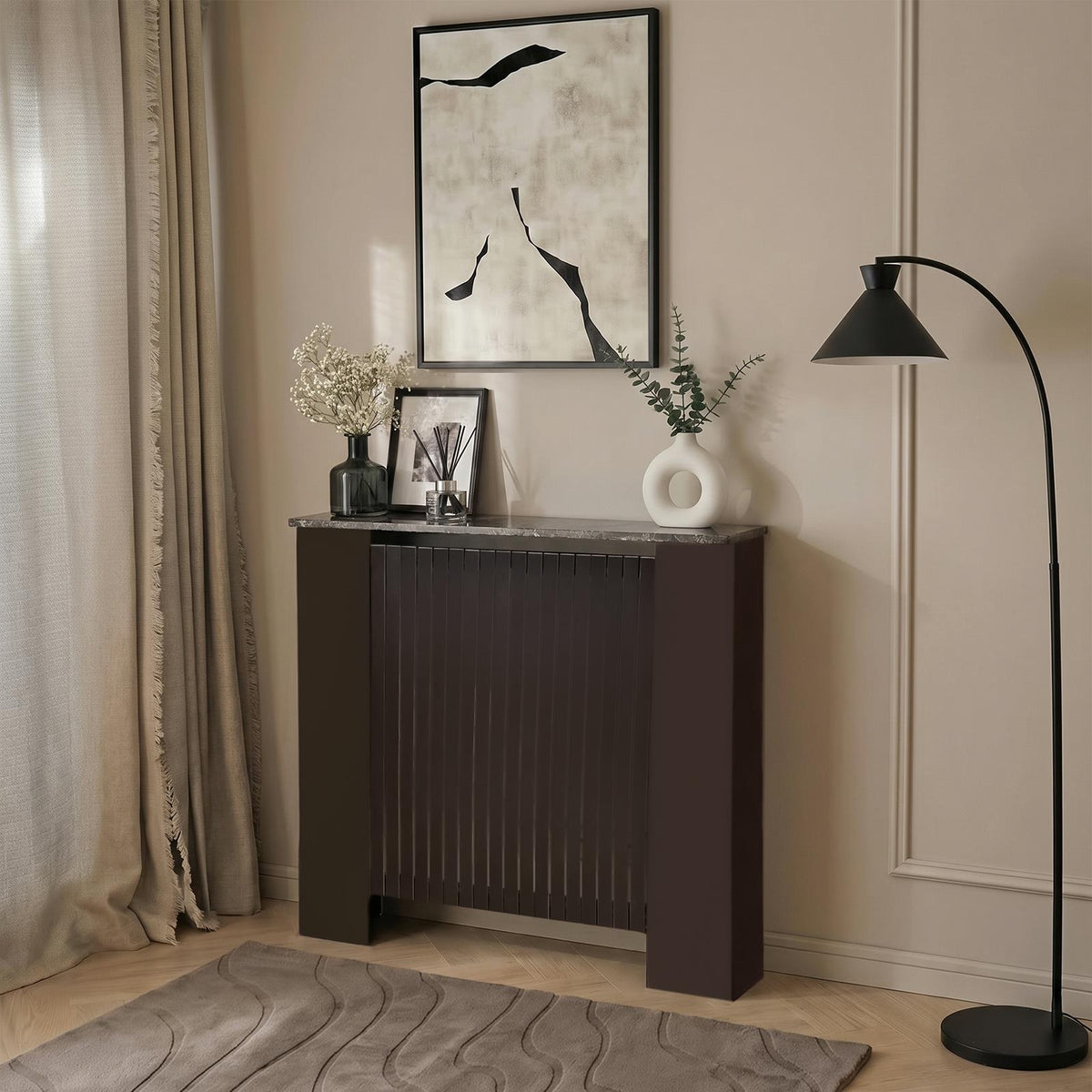 OHS Ribbed Radiator Cover Slatted Engineered Wood Side Board S M L Cabinet Shelf
