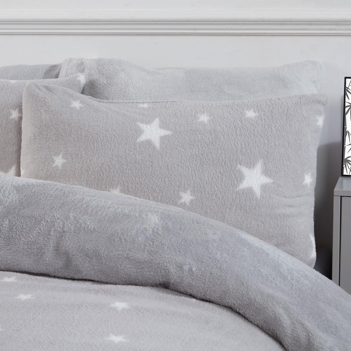 OHS Stars Teddy Fleece Duvet Cover with Pillowcase Soft Plush Bedding Set