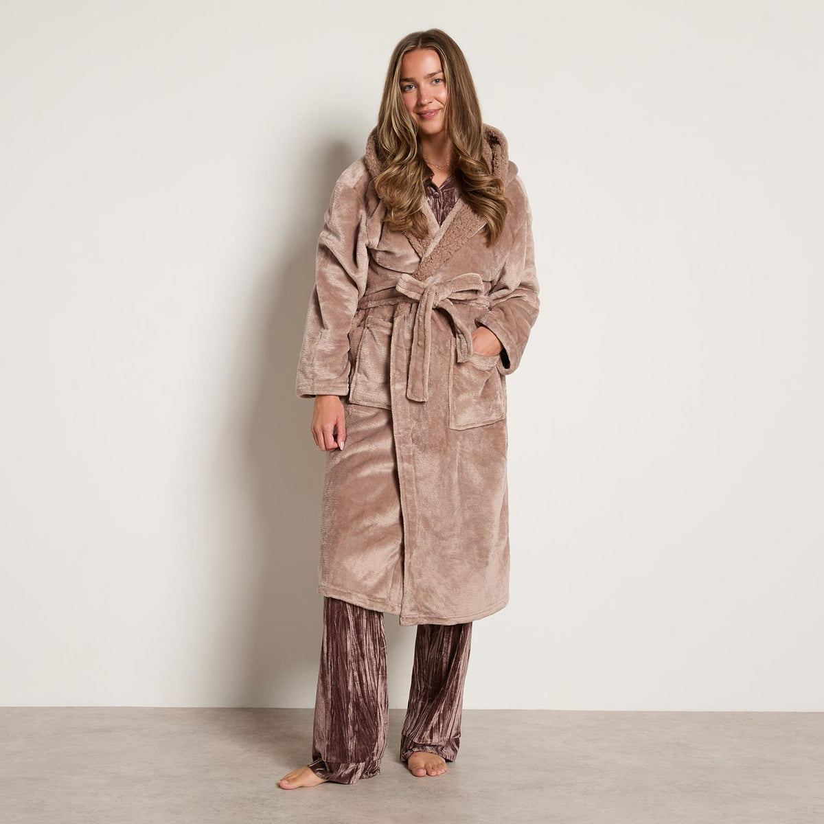 OHS Flannel Dressing Gown Soft Fleece Adults Unisex Thermal Winter Bathrobe