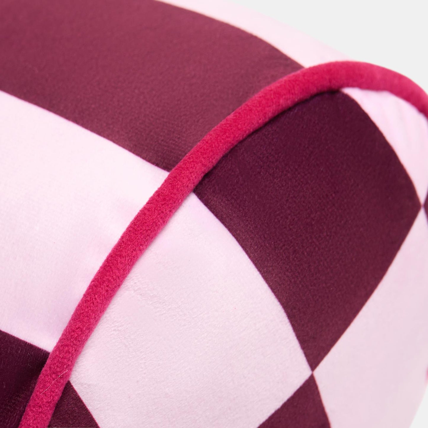 OHS Checkerboard Print Bolster Pillow Piped Matte Velvet Back Support Cushion