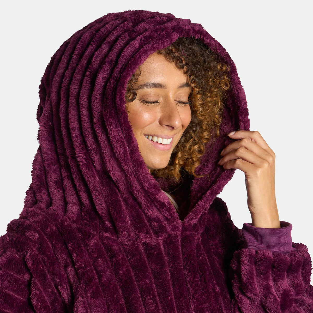 OHS Ribbed Flannel Hooded Blanket Fleece Wearable Throw Warm Oversized Hoodie