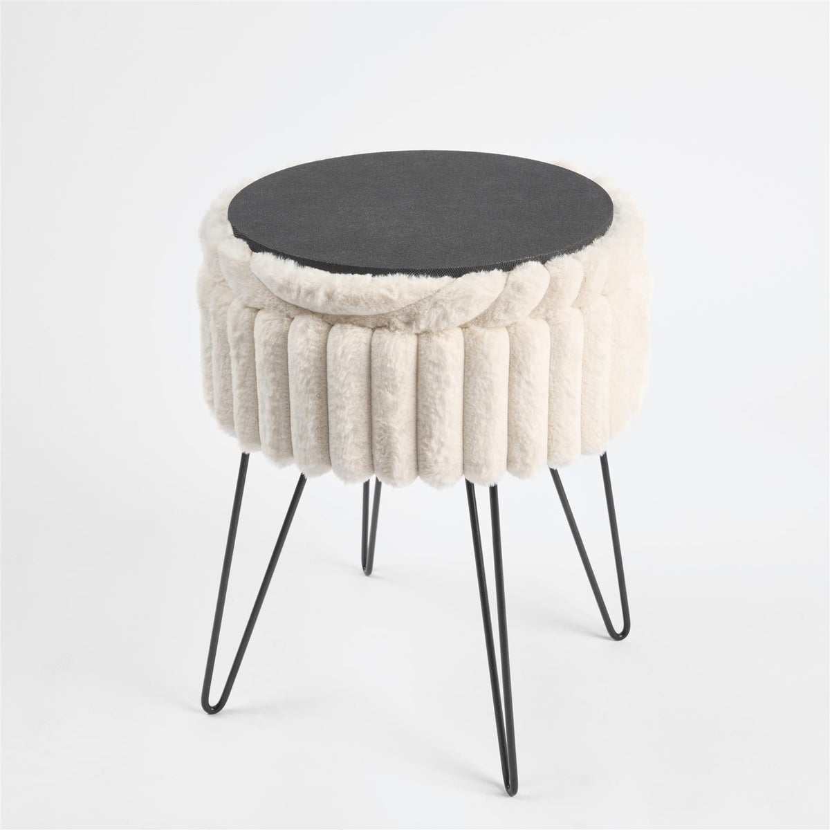 OHS Faux Fur Stool Hairpin Ribbed Fleece Round Vanity Seat Foot Rest Chair