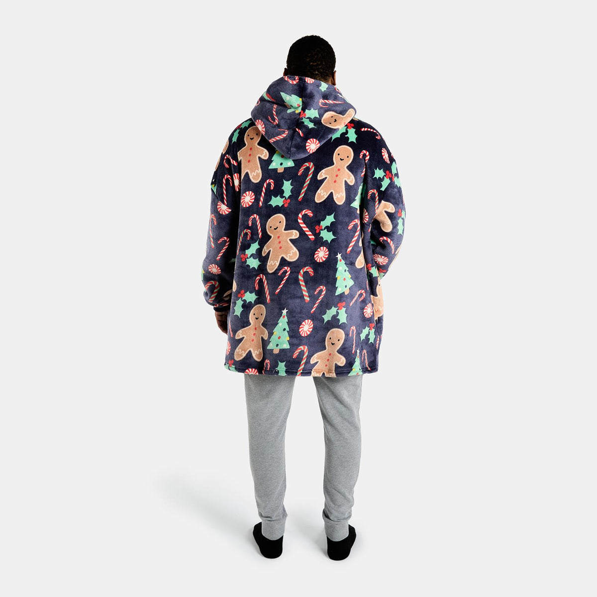 OHS Print Hooded Blanket Adult Xmas Winter Sherpa Lined Throw Oversized Hoodie