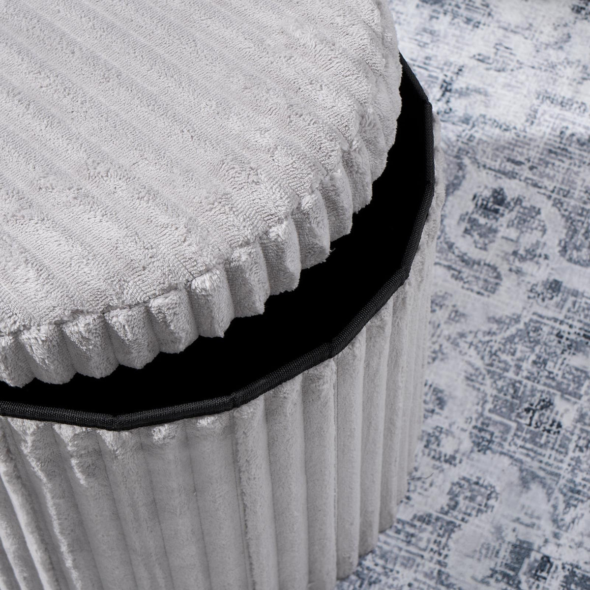OHS Storage Box Lid Ottoman Folding Ribbed Fleece Footstool Tub Seat