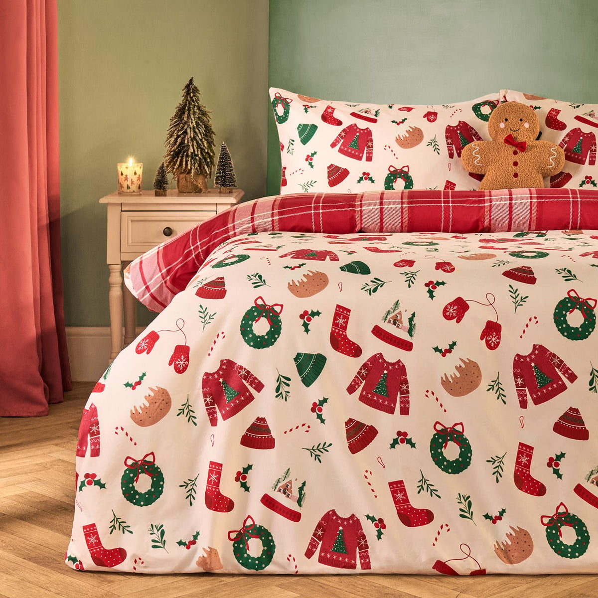 OHS Xmas Reversible Bedding Set Novelty Kids Duvet Cover with Pillowcase Double