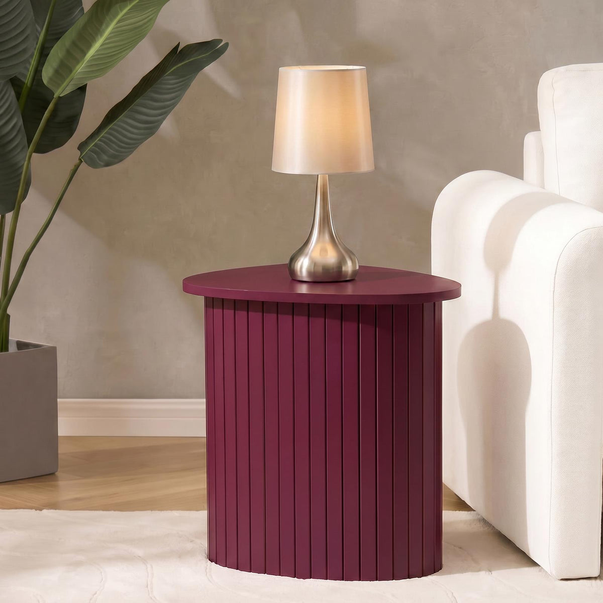OHS Madison Side Table Ribbed Wood Effect Corner Bedside Coffee Table