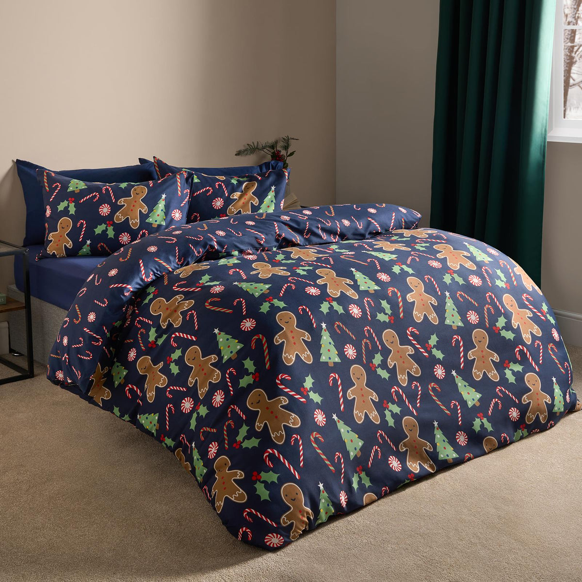 OHS Gingerbread Man Bedding Set Kids Xmas Reversible Duvet Cover with Pillowcase