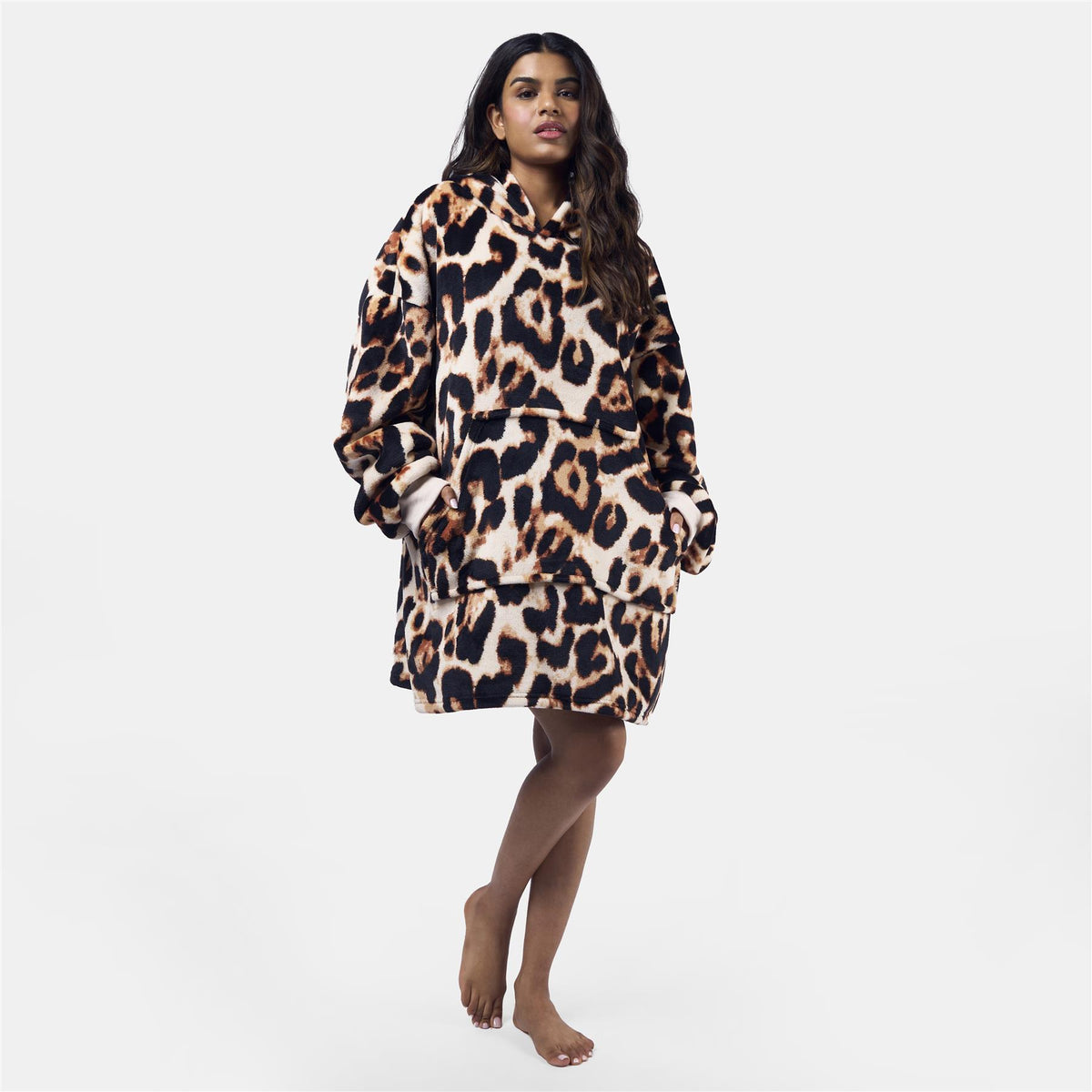 OHS Animal Prints Hoodie Blanket Sherpa Lined Fleece Wearable Throw
