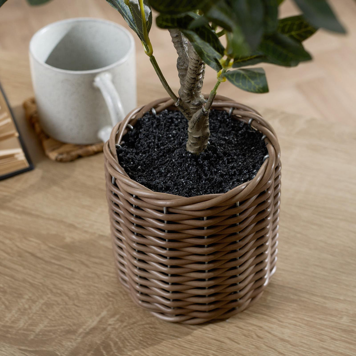 OHS Artificial Tree Plant Foliage in Basket Pot Palm Olive Leaves Tabletop Decor