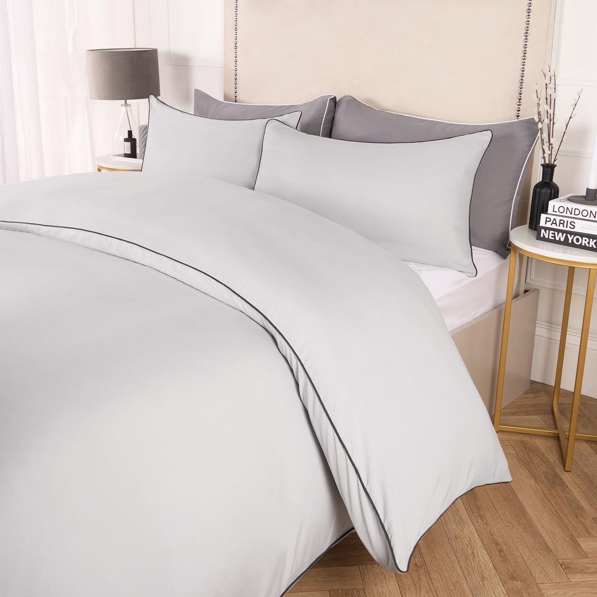 OHS Piped Edge Duvet Cover Set Soft Quilt Pillowcase Bedding Double King Size