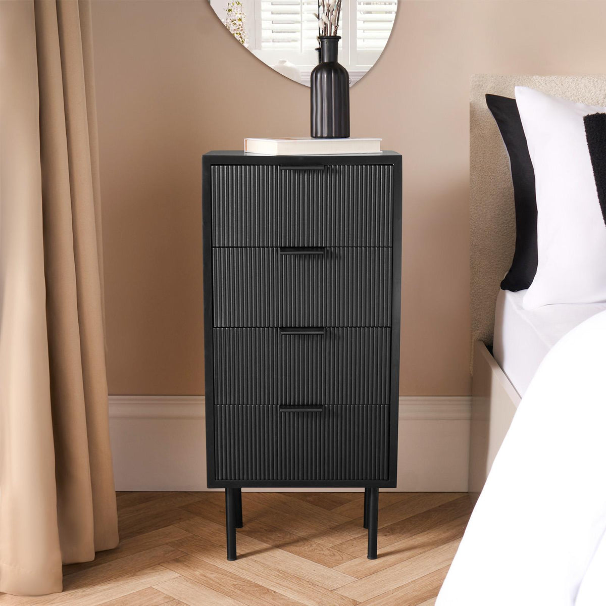 OHS Ribbed Drawer Unit Bedside Table 3/4/5/6 Draw Cabinet Nightstand Sideboard