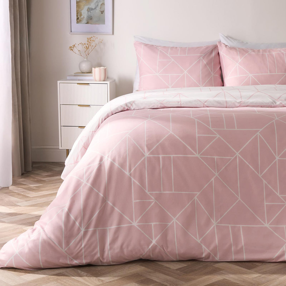 OHS Geometric Reversible Bedding Set Soft Quilt Duvet Cover with Pillowcase